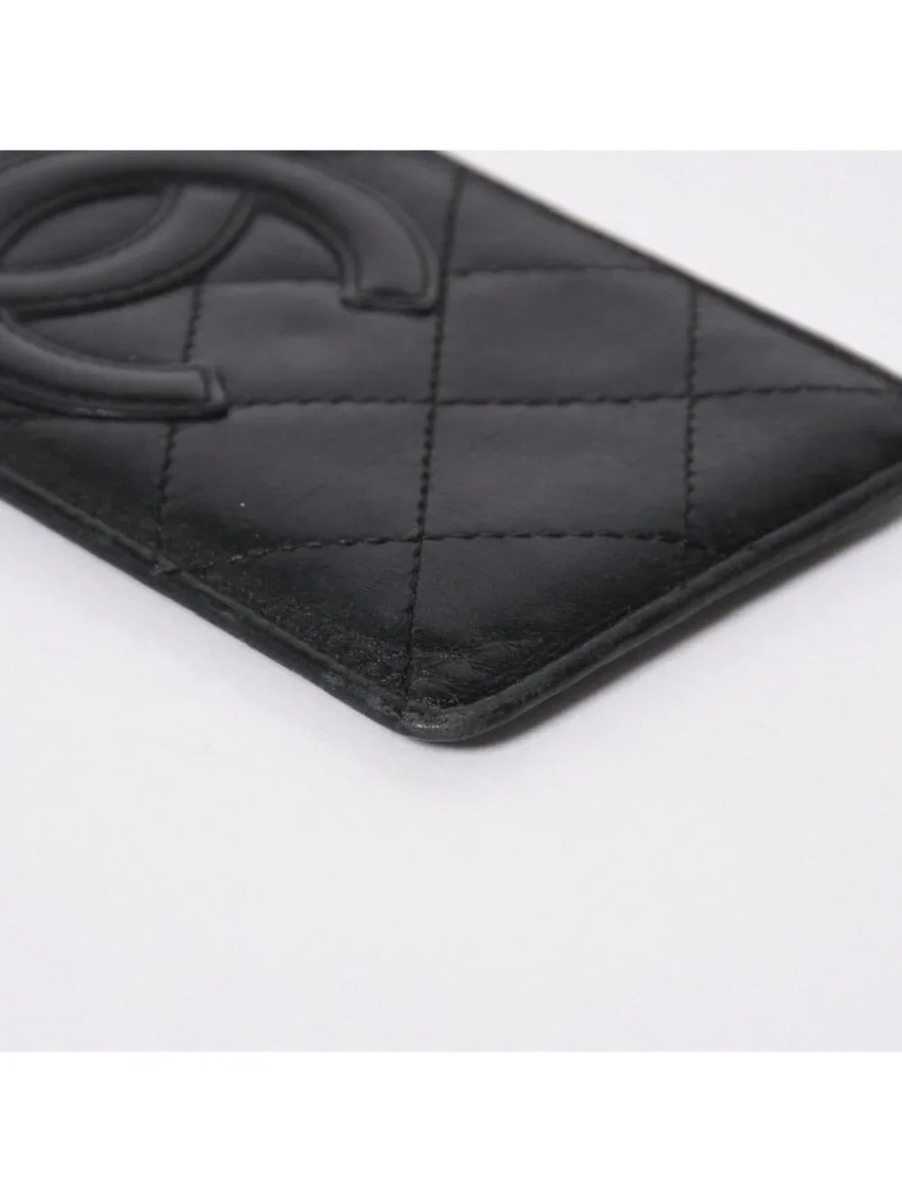 Chanel Cambon Line Card Case CC Logo Lambskin Black Pink